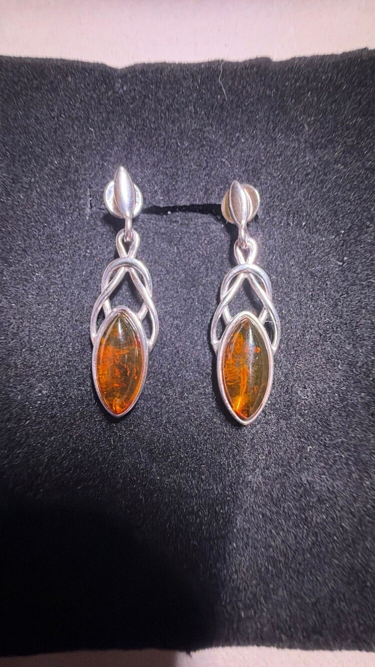 925 stamped amber earrings